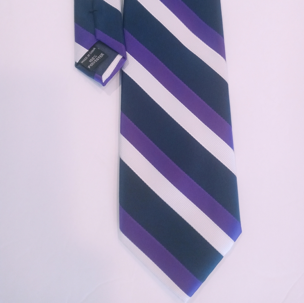 IZOD BLACK WHITE AND PURPLE STRIPED MEN'S TIE